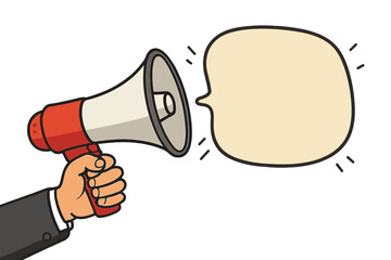 Invest in yourself quote. Male hand holding megaphone with speech bubble. Loudspeaker. Banner for business, marketing, advertising. Alert, announcement, communication vector.