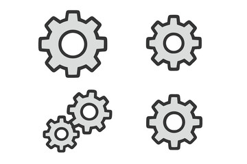 Gear icon set for settings and options. Cogwheel symbol for setup, configuration, and preferences. Mechanical process and engineering concept for web and app UI design.