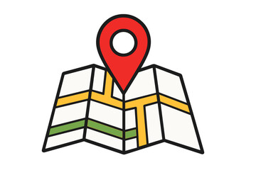 Map icon with red marker pin for location. Vector illustration. Gps navigation symbol. Destination point on a city map. Position, direction and travel route concept.