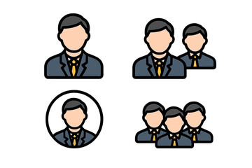 User icon set. Business people, team, and group symbol collection. Line art style for profile avatar, company staff, or employee pictogram for web, app, logo, UI/UX design.