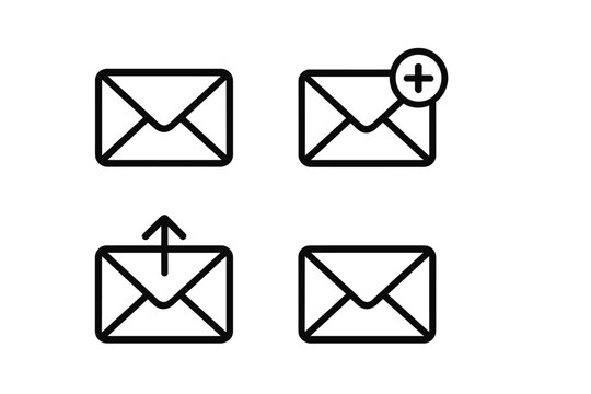 Mail icon set. Trendy line art vector symbols for email, message, sending, and new mail. For web design, app interface, and modern UI UX projects. Isolated on white.