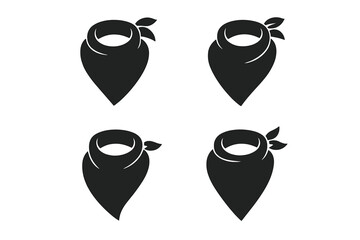 Set of black silhouette bandana or cowboy neckerchief icons. Western scarf or kerchief vector graphic. Bandit, outlaw, or western fashion accessory symbol collection isolated.