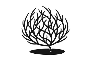 Tumbleweed vector icon, black silhouette of a dry desert bush. Western wild west symbol. Arid climate plant, rolling weed isolated illustration. Nature, steppe graphic element.