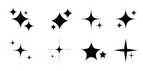 Star icon set vector illustration. collection of star shapes in various styles, minimalist black and white celestial symbols for decoration, design elements, and creative projects