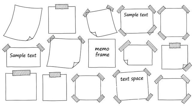 Vector art of hand drawn memo paper notes with tape, perfect for adding a personal touch