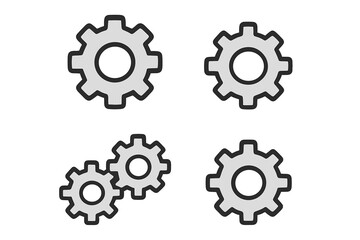 Gear and cog icon set for settings, options, and configuration. Filled line style vector symbol for web, app, UI design. Concept of mechanism, system process, and technical support.