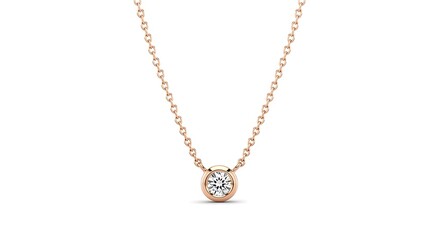 Elegant rose gold necklace with a sparkling diamond pendant isolated on white background
