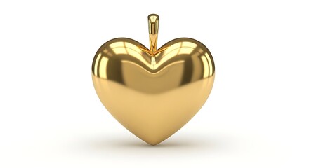 Shiny golden heart pendant with a loop for a chain isolated on white background