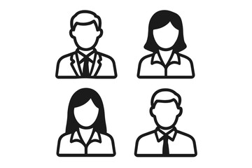 Business people user icon set. Male and female person avatar symbol collection. Businessman and businesswoman profile pictogram. Simple flat outline vector for web, app, UI.