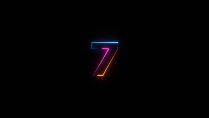 Neon countdown number 7 icon illustration background 4K.