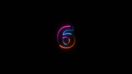 Neon countdown number 6 icon illustration background 4K.
