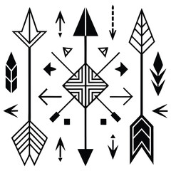 Geometric tribal arrows and symbols in a stylized native american inspired design