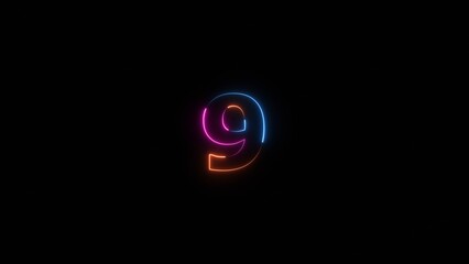Fototapeta premium Neon countdown number 9 icon illustration background 4K.