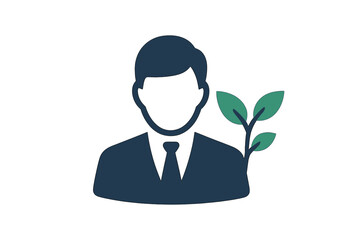 Businessman icon with play button, professional avatar symbol, trendy flat style vector design for web, app, logo, and UI isolated on white background