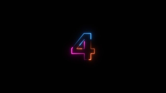 Neon countdown number 4 icon illustration background 4K.