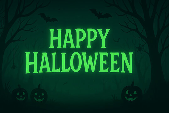 happy halloween with green glow in a spooky forest