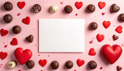 Valentine's day celebration chocolate hearts and treats sweet treats romantic setting top view love theme