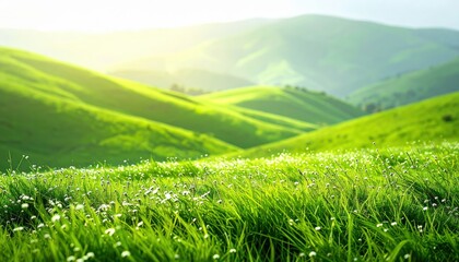 Breathtaking sunrise over rolling green hills nature scenery landscape photography tranquil environment wide angle view