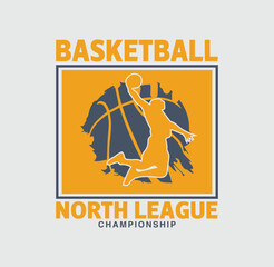 Basketball North League Championship sport typography, tee shirt graphics, vectors