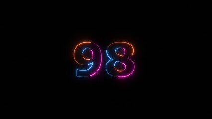 Business neon countdown number 98 icon illustration background.