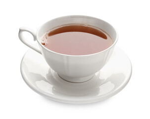 Cup of aromatic black tea isolated on white
