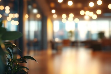 Stylish Interior Bokeh Lights with Green Plant Foreground Defocused View