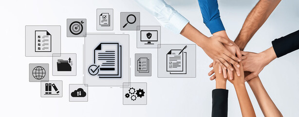 Concept of corporate compliance and quality control. Following a checklist and adhering to company...