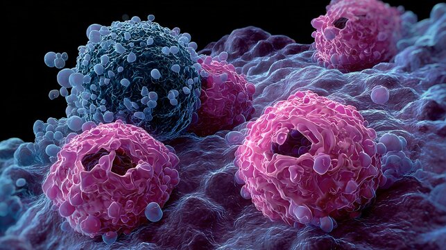 3d render of gallbladder cancer adenocarcinoma cell invading surrounding tissue showing mutation driven morphological changes