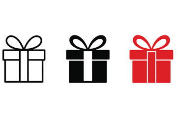 Fototapeta premium Three gift boxes set different styles isolated celebration present icons silhouette