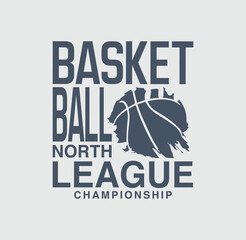 Basketball North League Championship sport typography, tee shirt graphics, vectors