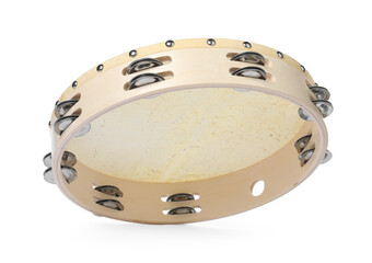 Fototapeta premium One tambourine isolated on white. Musical instrument