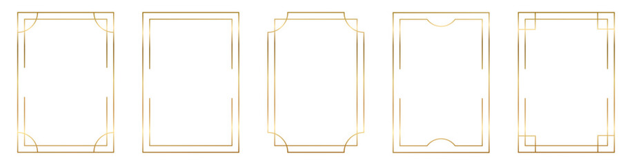 collection of elegant, minimalist frames in a golden gradient. This vector set features simple, rectangular line art borders with various geometric corner details © Anastasiia