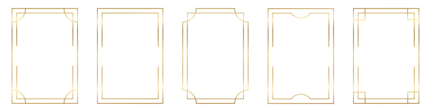 collection of elegant, minimalist frames in a golden gradient. This vector set features simple, rectangular line art borders with various geometric corner details