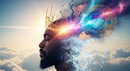 Majestic Crown of Ideas Emerging from a Contemplative Mind in the Clouds