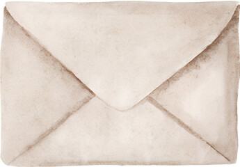 Watercolor envelope illustration on transparent background.