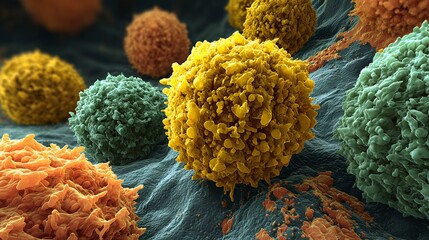 3d visualization of mesothelioma tumor cells pleural lining highlighting asbestos fiber induced mutations