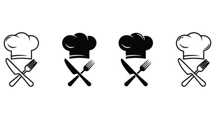 Vector art of set of chef hat and cutlery icons to represent cooking and cuisine