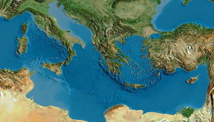 Topographic map of the Mediterranean sea and surrounding lands