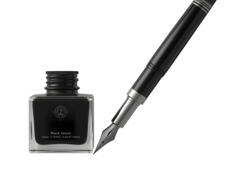Elegant fountain pen and inkwell evoke timeless writing and artistic expression on screen