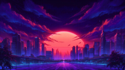 Neon Dawn Over the Megacity