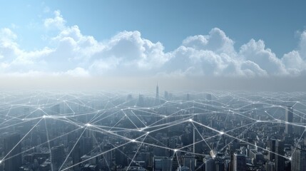 social network background against cityscape on cloud no logos no brands ar 169