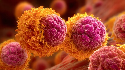 Medical illustration of sarcoma cells arising connective tissue highlighting spindle shaped morphology and aggressive invasion