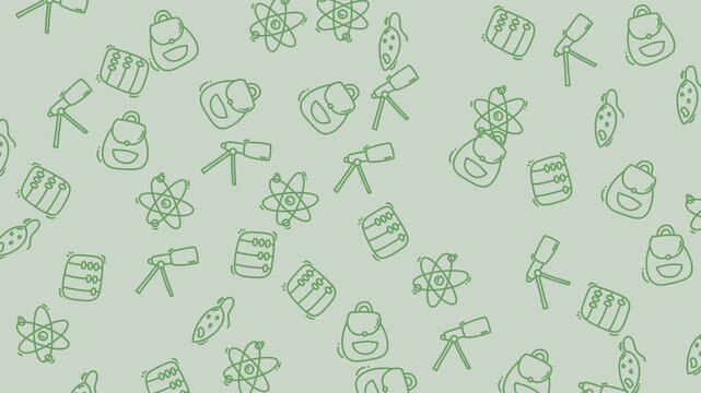 Sciencethemed collection of objects like telescopes, atoms, backpacks, and books, ideal for educational, scientific, or astronomythemed projects.