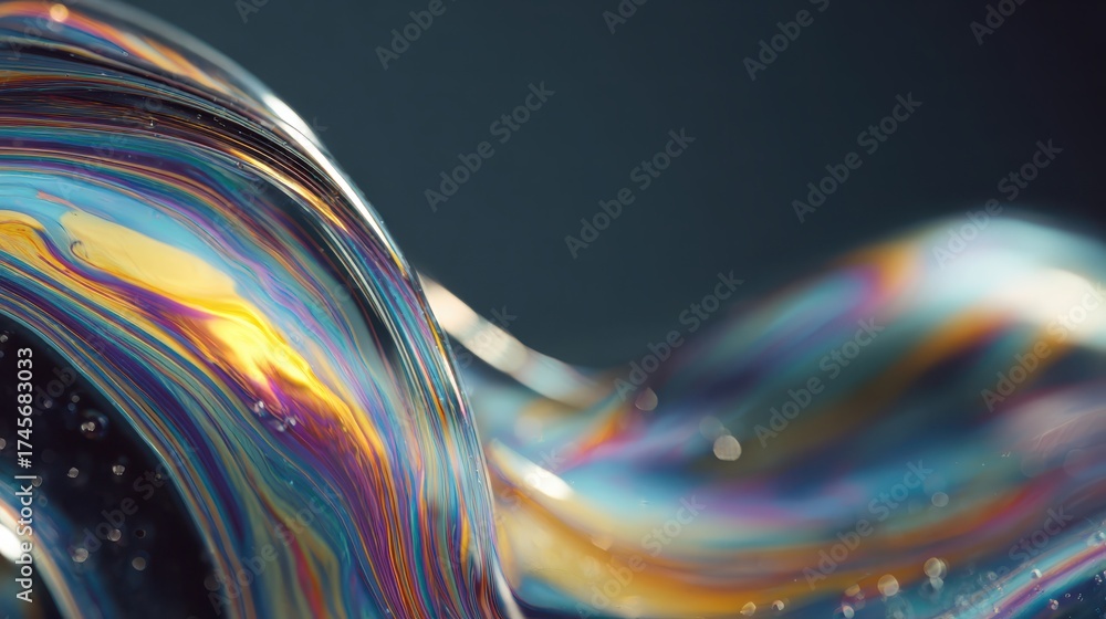 Wall mural iridescent soap bubbles close-up with swirling colorful patterns