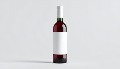 Three minimalist wine bottles with blank white labels and caps, symmetrically arranged on light gray background, clean product design.