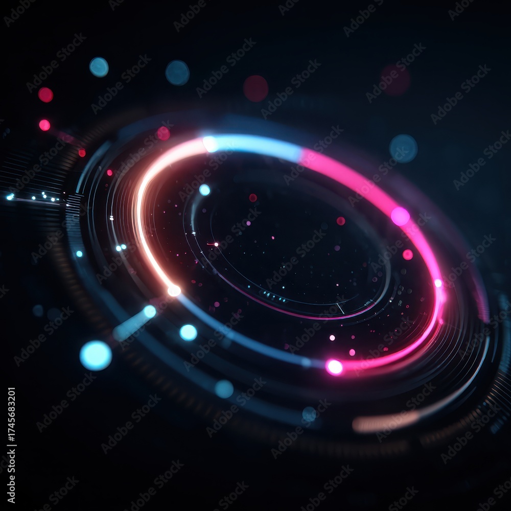 Wall mural clean futuristic circular hud element with vibrant light effects