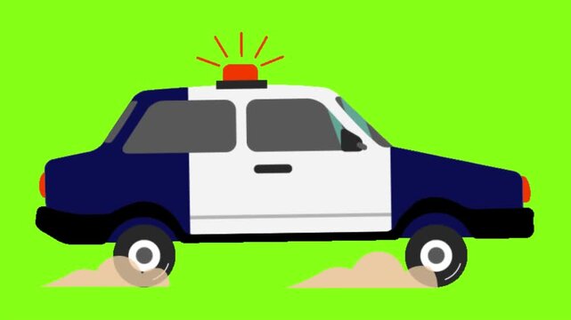 Police car on white green background video hd