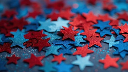 american independence day celebration patriotism and holidays concept  red and blue paper stars confetti on american independence day party no logos no brands ar 169
