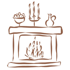 Line Art of Fireplace Illustration. Hand-Drawn Doodle.