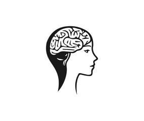 Silhouette of a woman with a visible brain inside